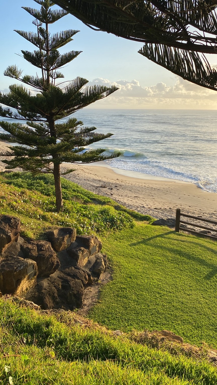 Coastal green space overlooking the ocean, with a place to pause and connect